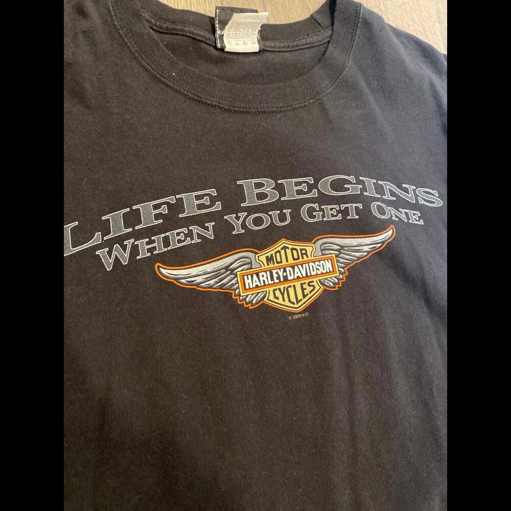 Mens large Harley Davidson t-shirt life begins when you get one bluegrass